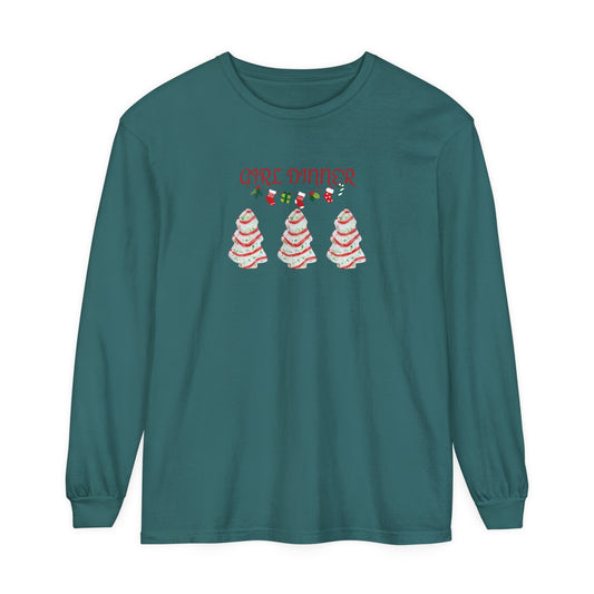 GIRL DINNER with Christmas snack cakes, Unisex Garment-dyed Long Sleeve T-Shirt